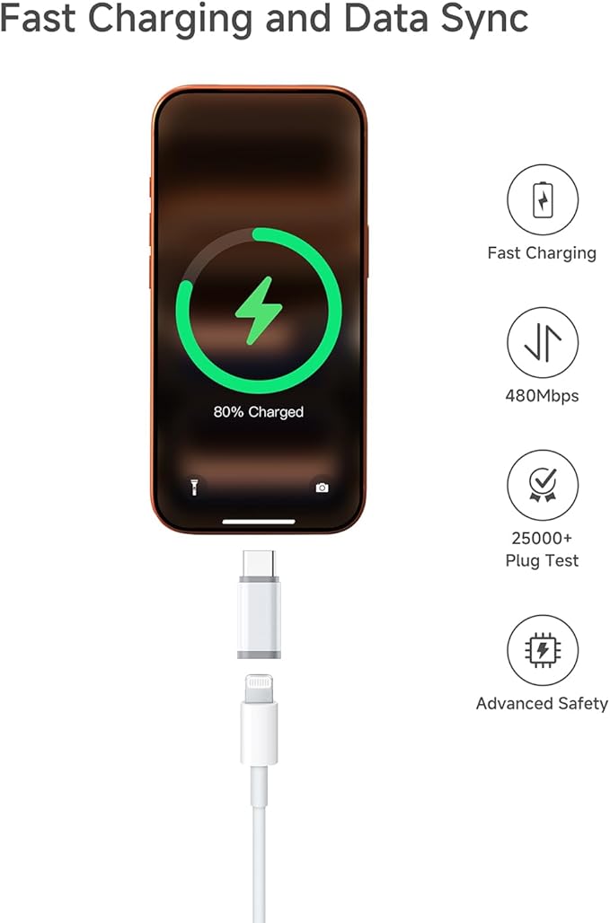 Lightning to USB C Adapter 4 Pack - Fast Charging & Data Transfer USB Type C to Lightning Charger Connector Compatible with iPhone 15/16/17 Pro Max/Plus, Samsung, Pixel - (Not for Audio/OTG)