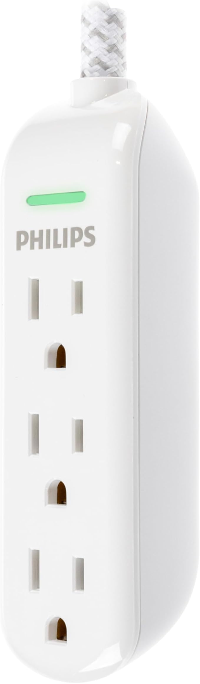 Philips 8 Ft Indoor Extension Cord with Surge Protection, 3-Outlet, Flat Plug, 300 Joules, UL Listed, White, SPP3433BB/37