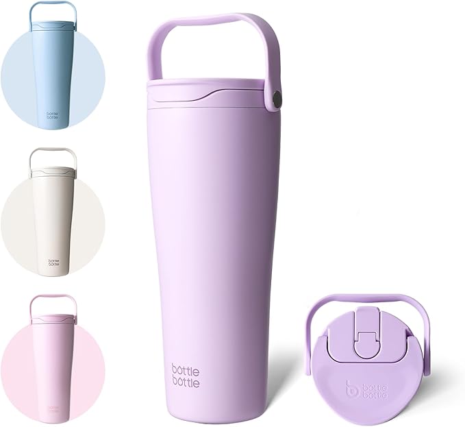 BOTTLE BOTTLE Insulated Tumbler with Handle & Straw Lid, 30oz Stainless Steel Leak-Proof Water Bottle for Hot & Cold Drinks, Add Ice Without Unscrewing, BPA-Free for Travel, Sports, Office(Purple)