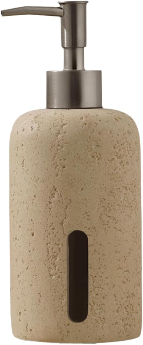 Hand Soap Dispenser Refillable Stone Soap Dispenser Beige Travertine Liquid Shampoo Bottles Marble Hand Soap Dispenser for Bathroom Kitchen Spring Decor