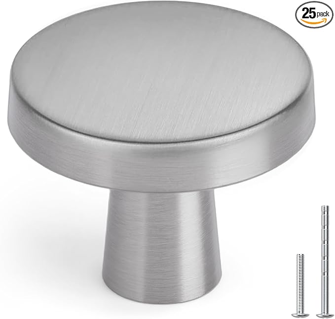 homdiy 25 Pack Brushed Nickel Cabinet Knobs Round Kitchen Handles Zinc Alloy Metal Hardware for Dresser Drawer Desk Cupboard