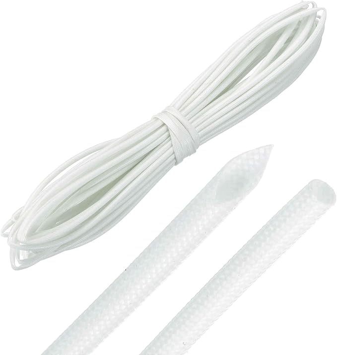 MECCANIXITY 30ft Braided Cable Sleeve, 5/64" ID 200C High Temperature 1500V Fiberglass Wire Insulation Cord Protector Organizer Wires Management for Motor Engine Fuel Line, White