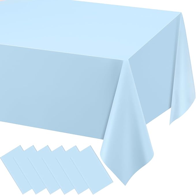 WNINK 6 Pack Light Blue Rectangular Plastic Tablecloths, Blue Disposable Table Covers 54" x 108" Baby Blue Table Cloths for Baby Shower, Birthday, Bridal Shower, Engagement Wedding Parties