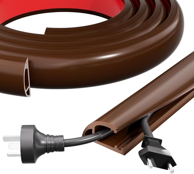 Kneelisa 4FT Side-Open Extension Cord Covers for Wires on Floor,Silicone Power Cable Protector Cord Hider Management Strip,Hide Electric Wire on Carpet,Chord Runner Protective Safety Wiremold,Brown
