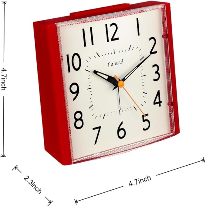 4.7" Vintage Retro Analog Alarm Clock, Super Silent Non Ticking Clock with Night Light, Snooze, Battery Operated, Simply Design, for Living Room, Bedroom, Bedside, Desk, Gift Clock