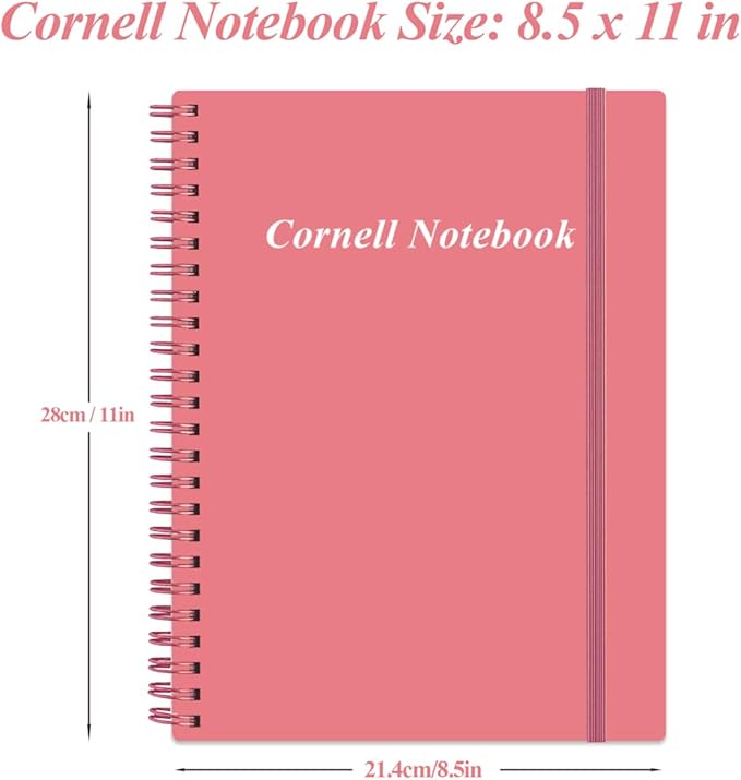 Yaridar A4 Cornell Notes Notebook - College Spiral Cornell Notebooks for Note Taking, Subject Ruled Steno Pads for Office/School/College/Home, 8.5" x 11", Pink