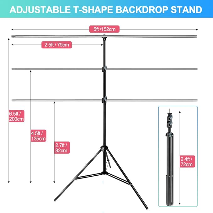 Black White Backdrop Screen with Stand Kit for Photo Video Studio Filming 5X6.5ft, Black Backdrop White Photo Curtain Background with T Shape Stand and 5 Spring Clamp for Photography Party Decorations