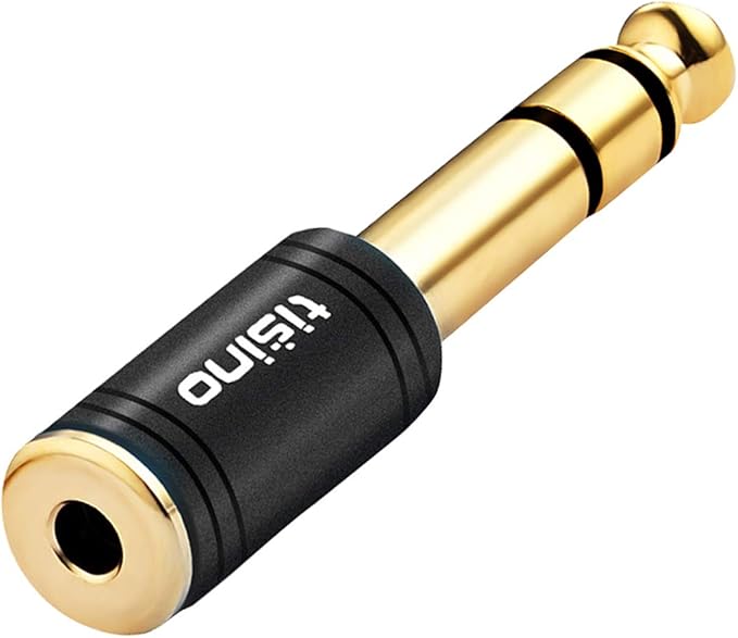 Tisino 3.5mm to 1/4 Stereo Adapter, 1/8 inch Female to 1/4 inch Male Aux Jack Converter Headphone Adapter - Black, 1PCS