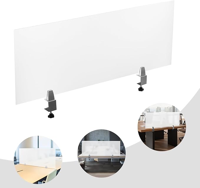 4-Pack Frosted Acrylic Desk Dividers, 47"L Clamp-On Privacy Panels for Office School, Soundproof Partition Shields with C-Clamps Foam Pads
