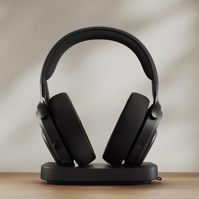 Fractal Design Scape Dark - Wireless PC Gaming Headset - Detachable Flip-to-Mute Microphone with Noise Cancellation - Battery Life Up to 40 Hours - Configurable Ambient Lighting - Black