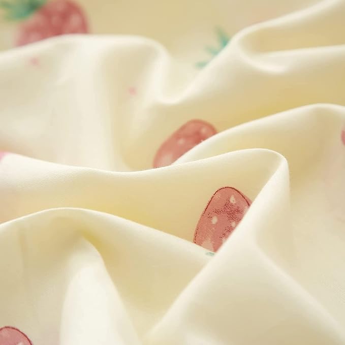 LifeTB Cute Strawberry Duvet Cover Full Size Soft Cotton Kawaii Strawberry Bedding Sets Kids Girls Bedroom Decor Cotton Comforter Cover 3 Pieces Cute Fruit Bedding Set Cream White with 2 Pillowcases