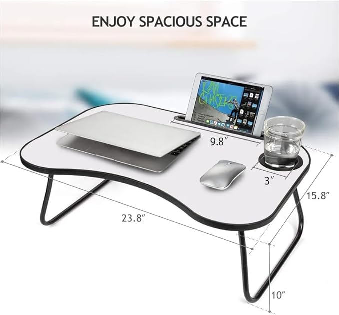 Laptop Bed Desk, Foldable Wooden Lap Desk with Cup Holder & Tablet Slot, Portable Lap Table & Bed Tray Table for Eating & Lap Desk Food Tray & Working on Couch, Sofa & Bed, 23.8 x 15.8 in.