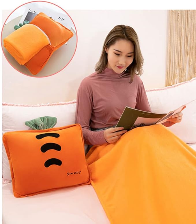 Rikyo 15" Stuffed Fruit Travel Blanket and Pillow Set,3 in 1 Plush Stuffed Hugging Pillow with Warming Hands Blanket for Kids Gift Travel Airplane Train Bed Office Nap (Yellow - Pineapple)