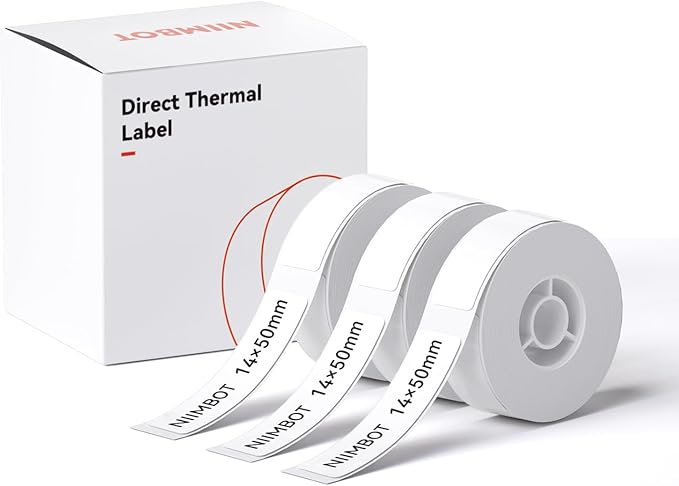 NIIMBOT Label Maker Tape for D11/D110/D101 Label Maker, 14 x 50 mm (0.55'' x 1.97''), 3Rolls for Home Office Labeling Tape Replacement, White