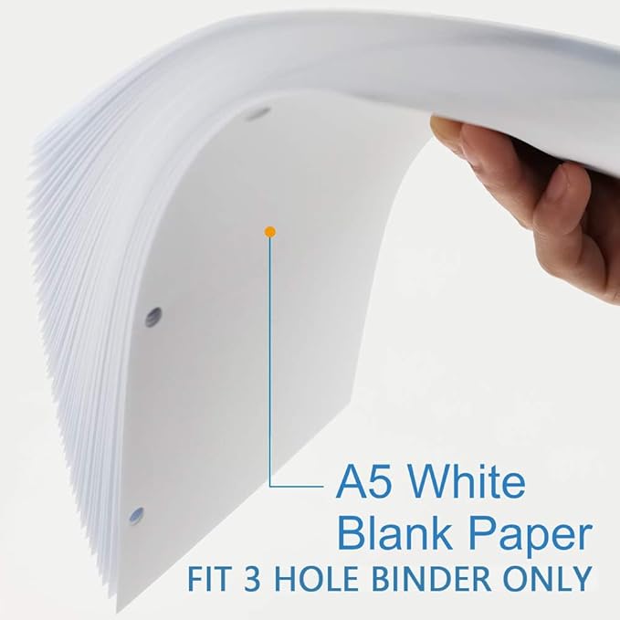A5 Filler Paper, 3 Hole Planner Refills, Organizer, Binders, Total 100 Sheets/200 Pages, 100gsm, Blank, White Paper, 5.8 x 8.2 Inch, 3 Hole Filler Paper, Mini Binder Refills, Fit 3 Hole Binder Only