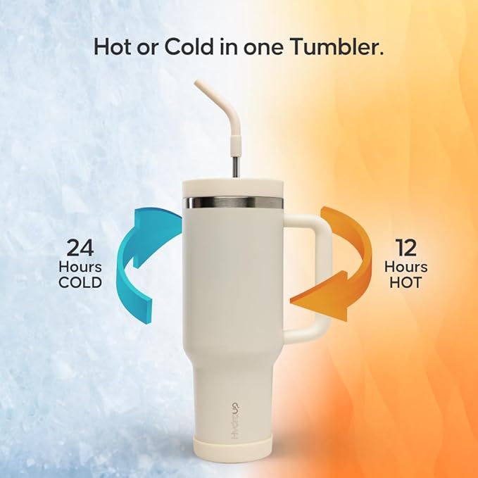 40oz Travel Tumbler Cup with Handle, Two-Way Slider Lid, Stainless Steel Straw with Silicone Tip, Vacuum Insulated Water Bottle for Hot & Cold Drinks, Great Gifts for Mom