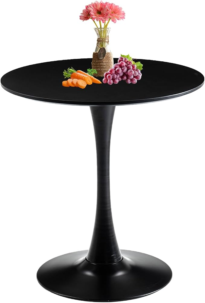 Black Round Dining Table, Small Circle Dining Table for 2 Person, Modern 27.5" Tulip Table Kitchen Dinner Coffee Small Social Tables for Dining Room, Living Room, Restaurant, Cafe