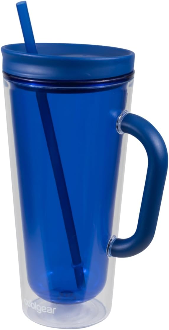COOL GEAR 3-Pack 26 oz Spritz Tumbler with Straw and Handle | Pressure Fit Lid, Colored Re-Usable Tumbler Water Bottle with Straw and Handle - Blueberry Pack
