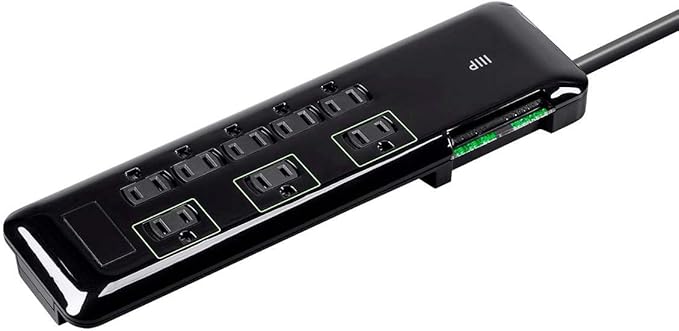 Monoprice 8 Outlet Mini Surge Protector - Heavy Duty Cord, UL Rated 3,420 Joules With Grounded And Protected Light Indicator, 6 Feet, Black