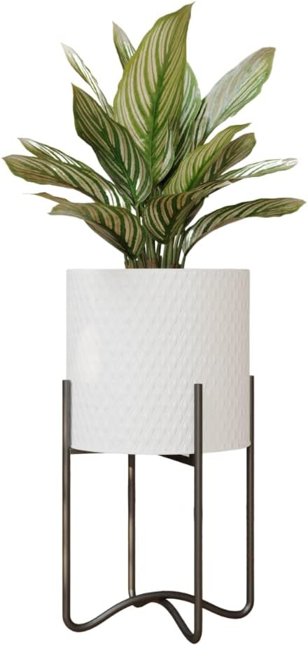 EverNest Claire Mid-Century Modern White Plant Pot with Ambrose Stand, SelectBase, Indoor Plant Pot, Bohemian Style, Minimalist Plant Home Décor (Small, Black)