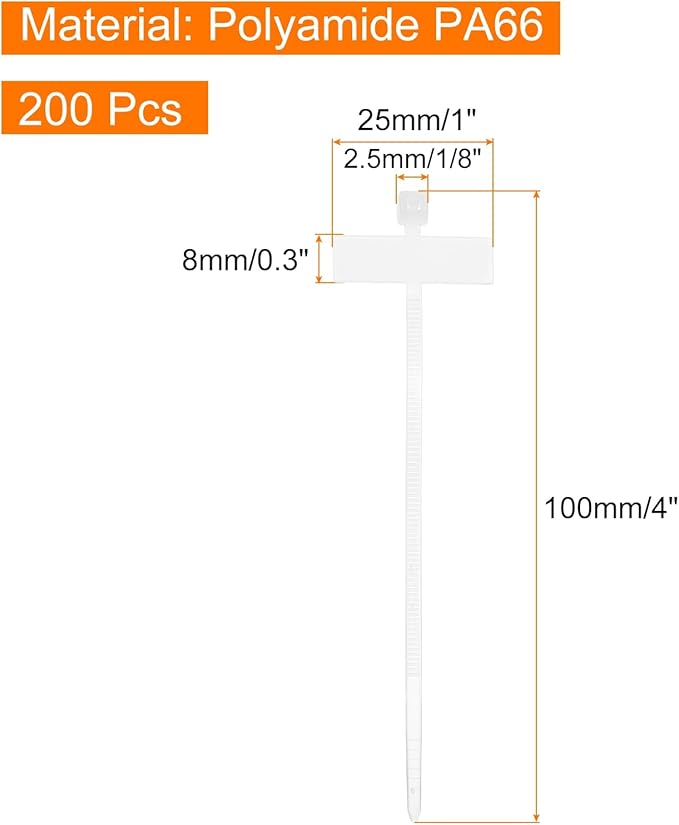 MECCANIXITY 200pcs Marker Cable Zip Ties, 4 Inch Self-Locking Labels Zip Tie Wraps, Wire Tags Ties Straps for Indoor and Outdoor, 1/8",White