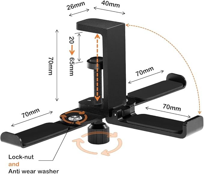 blingwider 3 Hooks Metal Heavy Duty Foldable Headphone Holder for Desk, Headset Stand for Desk,Backpack Holder Hook for Desk,Bag Hook Under Desk,Clamp Hook for Gaming PC Accessories,Black