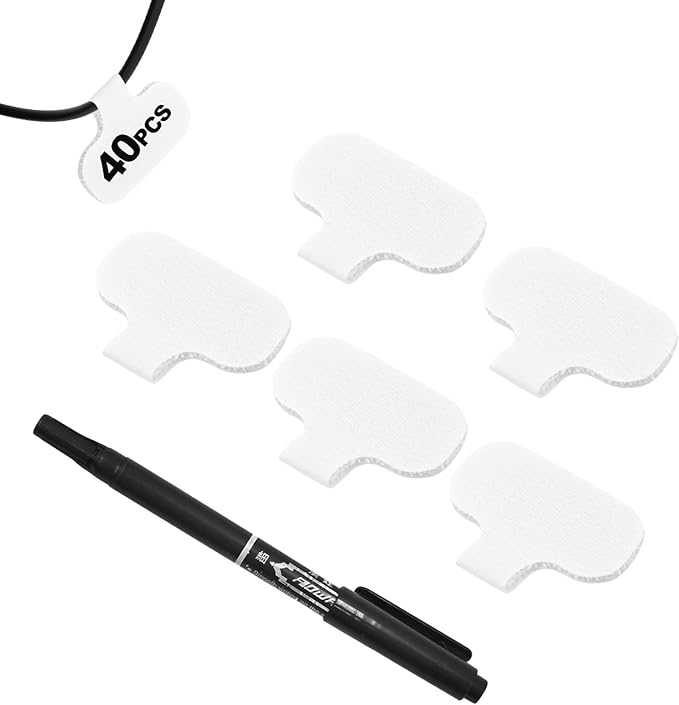 40 Pack Cable Labels Tags, White Write On Wire Cord Tags and Charger Labels Waterproof for Cable Management and Identification Electronics (Oval)