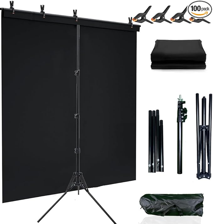 5x6.5ft Portable Black Screen Backdrop Kit with Stand - Includes Carry Bag & Clamps, Foldable Green ScreenBackground for Streaming, Video Recording, Zoom Meetings, Photography