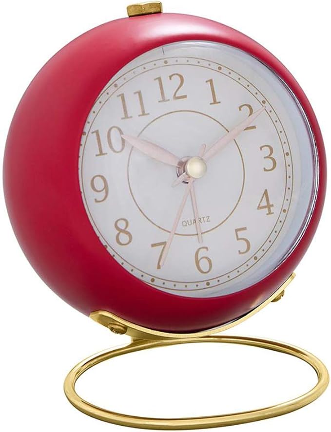 SHISEDECO Small Tableclocks Classic Non-Ticking Tabletop Alarm Clock with Backlight, Battery Operated Astronaut Deskclock with HD Glass for Living Room Bedroom Bedside Indoor Decor (Red)