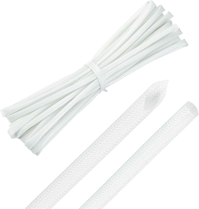 MECCANIXITY 30ft Braided Cable Sleeve, 3/16" ID 200C High Temperature 1500V Fiberglass Wire Insulation Cord Protector Organizer Wires Management for Motor Engine Fuel Line, White