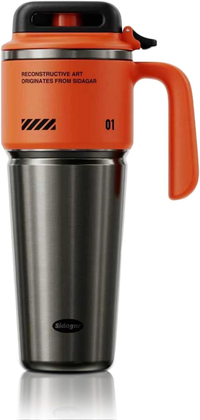 32 oz Stainless Steel Insulated Water Bottle with Handle, Sports Tumbler with Lid and Straw, Push-button Leak-proof Travel Cup, Fits in Car Cup Holder - Dynamic Orange