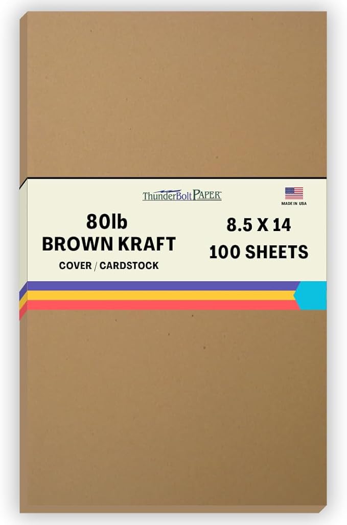 100 Brown Kraft Fiber 80# Cover Paper Sheets - 8.5" X 14" (8.5X14 Inches) Legal|Menu Size - Rich Earthy Color with Natural Fibers - 80lb/pound Cardstock - Smooth Finish