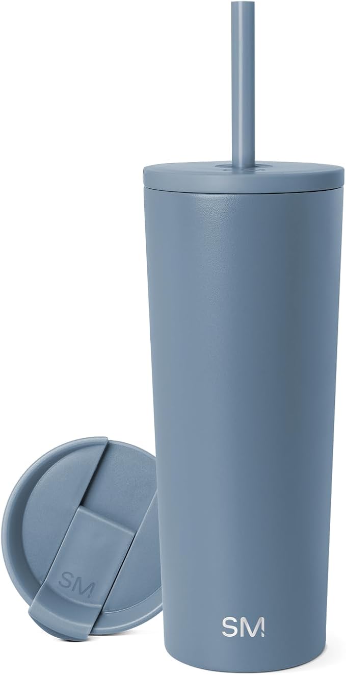 Simple Modern Insulated Tumbler with Lid and Straw | Iced Coffee Cup Reusable Stainless Steel Water Bottle Travel Mug | Gifts for Women Men Her Him | Classic Collection | 24oz | Blue Dune