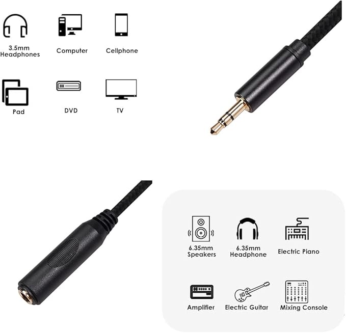 Smithok 2 Pack 3.5mm to 1/4 inch Female Headphone Adapter, Quarter 1/4 inch 6.35mm Stereo Female Jack to 1/8 inch 3.5mm Male Audio Adapter for Headphone, Amplifiers, Guitar, Amp etc.- 12inch/30cm
