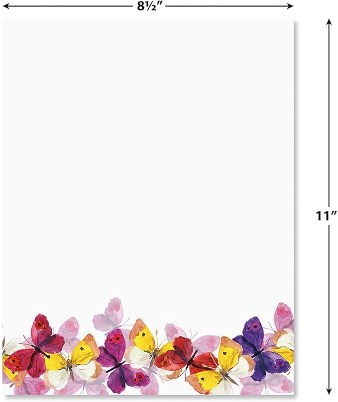 Current Summer Butterfly Letter Paper - Spring Stationery Papers With Decorative Butterflies Border, Printable Holiday, Wedding & Bridal Shower, & Invitation Sheets, Set of 25, 8 1/2" x 11"