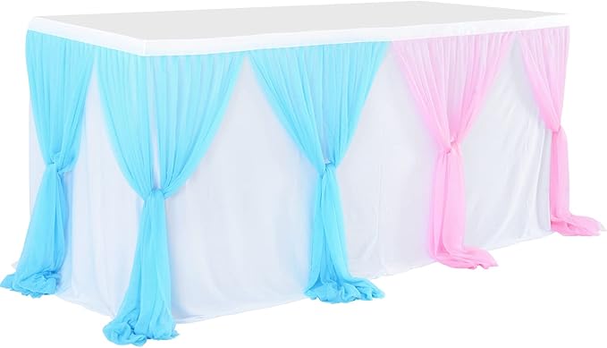 Pink and Blue Table Skirt Gender Reveal Tutu Table Skirt for Rectangle Tables 6ft Birthday Party Baby Shower Gender Reveal Party Decorations