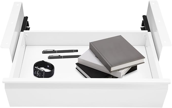 FFanhia 16 Inches Under Desk Mounted Sliding Pull-out Drawer Under Desk Storage Drawer for Sit Stand Workstation Office Desk(Applicable Table Thickness: 0.79in) White