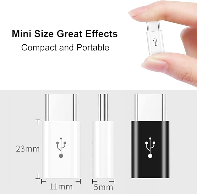 Adapter Micro USB to USB C (4 Pack), Micro-USB Female to USB-C Male OTG Adapter Compatible with Samsung Galaxy, LG, Huawei, Type-C Phones, Tablets and More (2 Black and 2 White)