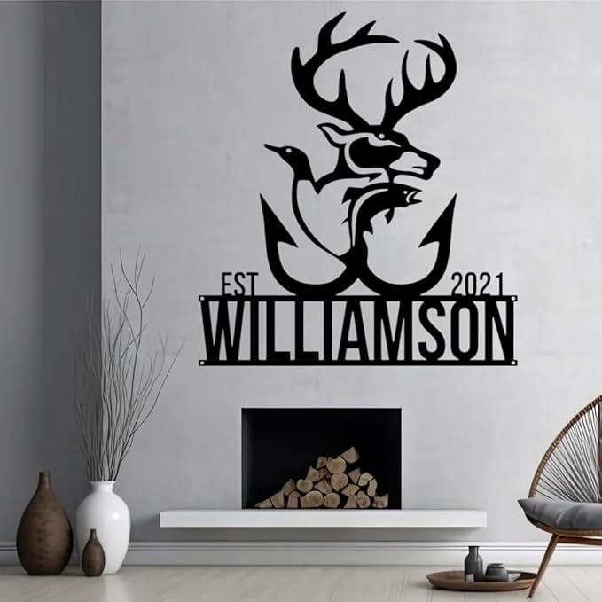 Personalized Deer Hunting Metal Sign, Rustic Antler Wall Art, Black Home Cabin Plaque, Outdoor Christmas Decorations,Custom Wildlife Gift for Men, Hunters and Nature Enthusiasts