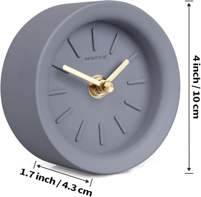 SCOAGE Retro Small Desk Analog Clock Battery Powered Vintage Table Grey Cement Bedside Shelf Mid Century Unique Cute Mini Mantel Clock Battery Operated for Office Travel Bedrooms Desktop Living Room