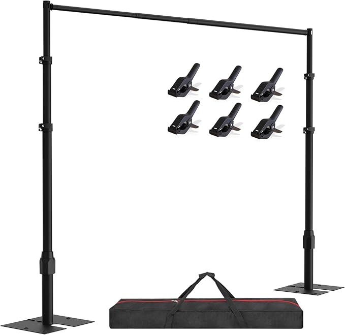 EMART Backdrop Stand Heavy Duty 10x10FT, Pipe and Drape Photo Background Photography Kit, Adjustable Metal Frame with Flat Base for Wedding Birthday Party Decoration-Black