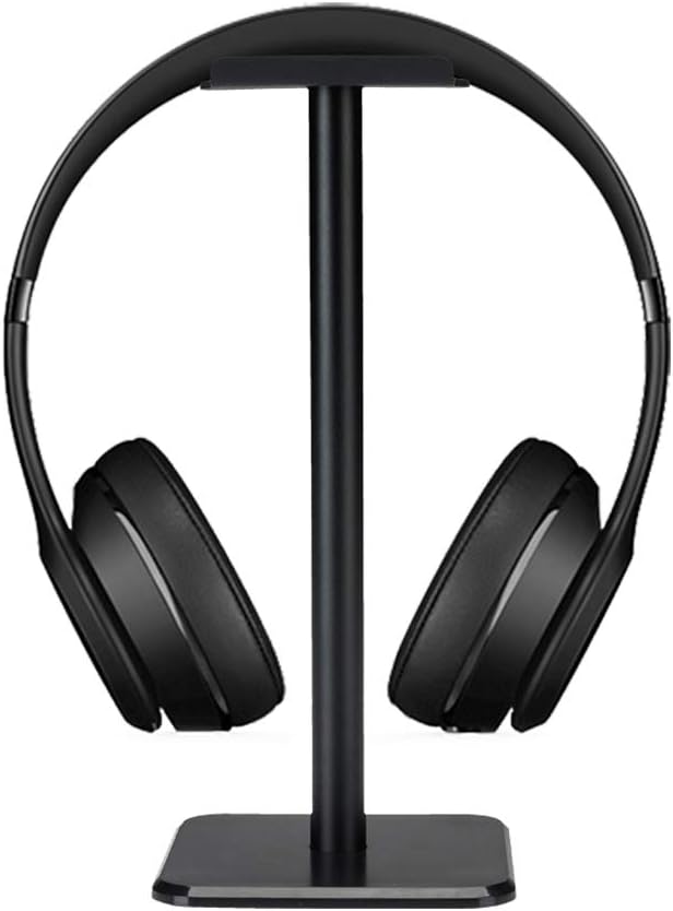 Deear Headphone Stand Gaming Headset Holder Universal Aluminum Metal Headphone Holder Hanger with Aluminum Supporting Bar Flexible Headrest ABS Solid Base for All Headphone,Black, HSB3602