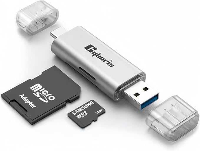 CYBORIS Micro SD Card Reader, USB 3.0 USB-C Memory Card Reader, Aluminum Multi 2-in-1 External SD Card Adapter for Phone Camera PC Laptop Table, Support TF/SD/Micro/SD/SDXC/SDHC/MMC/RS-MMC/UHS-I