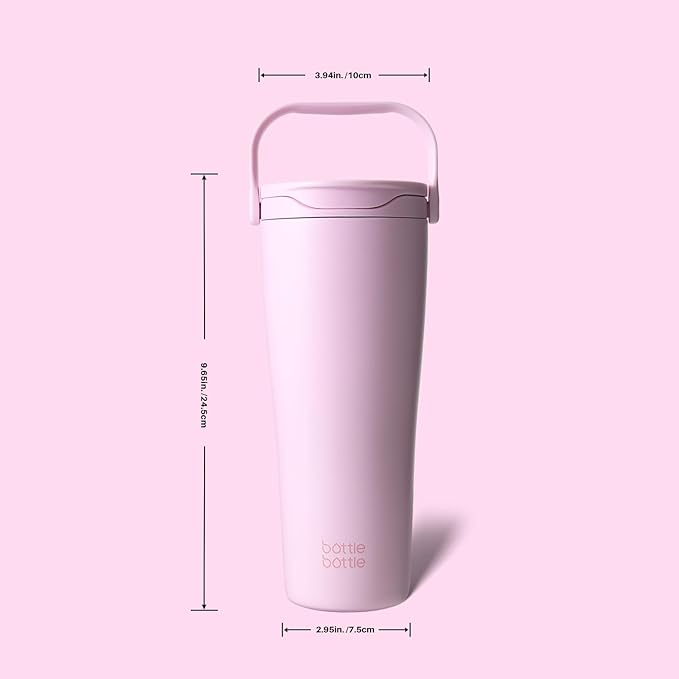 BOTTLE BOTTLE Insulated Tumbler with Handle & Straw Lid, 30oz Stainless Steel Leak-Proof Water Bottle for Hot & Cold Drinks, Add Ice Without Unscrewing, BPA-Free for Travel, Sports, Office(Pink)