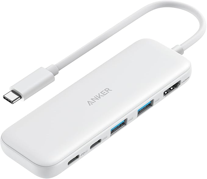 Anker USB C Hub, 5-in-1 USBC to HDMI Splitter with 4K Display, 1 x Powered USB-C 5Gbps & 2×Powered USB-A 3.0 5Gbps Data Ports for MacBook Pro, MacBook Air, Dell and More (White)