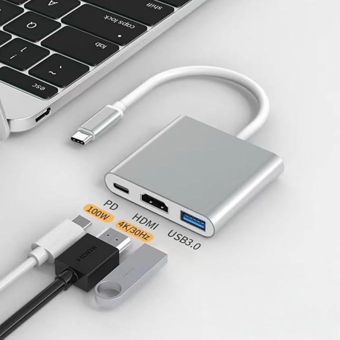 HCUSR 3 in 1 Type C to HDMI Docking Station USB Hub Multiport Adapter AV Converter with 4KHDMI Output,100W PD, USB A 3.0 Port Hub Dongle Docking Station for Laptop PC Tablets (Black)