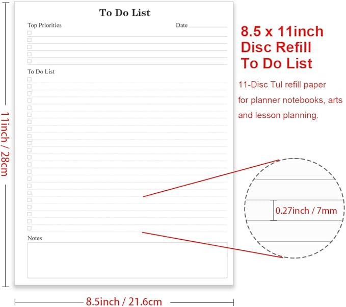 (2-Pack) Letter Size TUL Discbound To Do List Refills, 11 Disc Daily Planner Insert, 200Sheets / 400Pages To Do Paper, 100gsm White Paper, 8.5'' x 11''