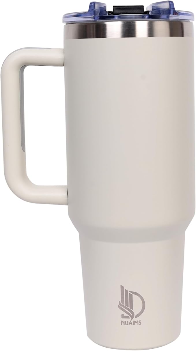 40oz Insulated Tumbler with Handle, Leakproof Straw Lid & Carry Handle - Double Wall Vacuum Insulation Keeps Ice 24 Hours, BPA Free Stainless Steel Water Bottle (Light Olive)