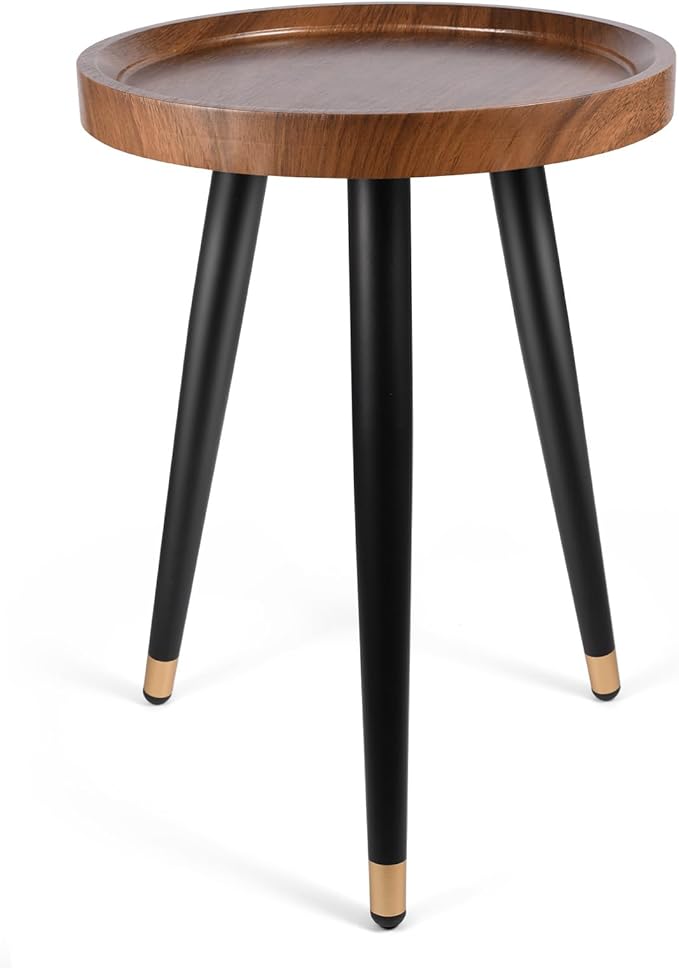 KGPLOME 2 Pack Indoor Plant Stand with Raised Design, Table with Metal Tall | 11.8"x17" Walnut Round Wood Mid Century Plant End Table Heavy Duty Small Side Flower Pot Stand