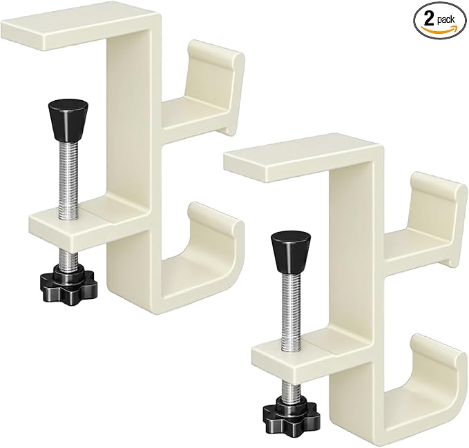 INEDRIMS 2-Pack Headphone Stand & Hook – Under Desk Headset Holder Clamp Mount for Gaming Headphones, Backpacks, Purses, Coats – Space-Saving Desk Accessories (White Dual Hook)